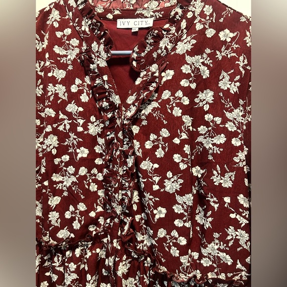 Ivy City Co Burgundy Floral Long Sleeve Dress - Picture 5 of 8